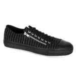 Deviant-06 Zapatos Demonia Black Canvas-White Pinstripes