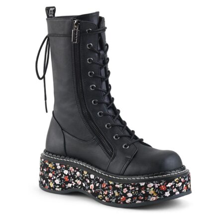 Emily-350 Black Vegan Leather-Floral Fabric Demonia Colombia