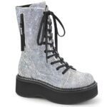 Emily-362 Silver Vegan Leather-Rhinstone Zapatos Demonia