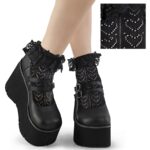 Heart Net Ruffle Sock Black Nylon&Spandex Zapatos Demonia - Image 2