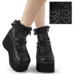 Heart Net Ruffle Sock Black Nylon&Spandex Zapatos Demonia - Image 3