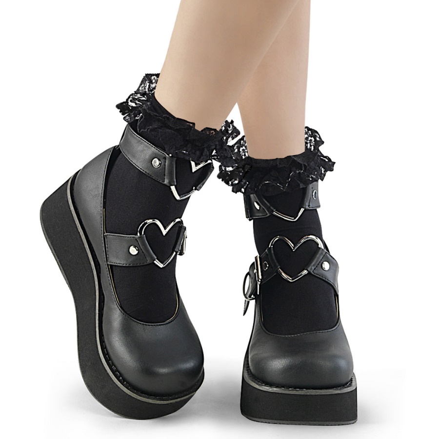 ruffle_lace_sock_black_nylon_zapatos_demonia.jpg Ruffle Lace Sock Black Nylon Zapatos Demonia - Image 1