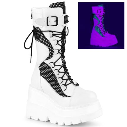 Shaker-70 Demonia Colombia White Vegan Leather-Black Fishnet