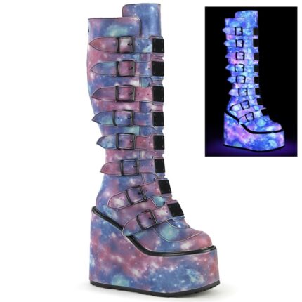 Swing-815 Blue Reflective Vegan Leather Zapatos Demonia