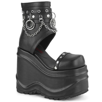 Wave-22 Black Vegan Leather Zapatos Demonia