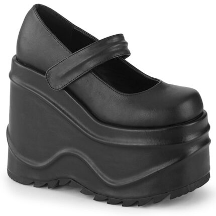 Wave-32 Black Vegan Leather Zapatos Demonia