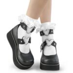 Zapatos Demonia White Nylon Ruffle Lace Sock - Image 3